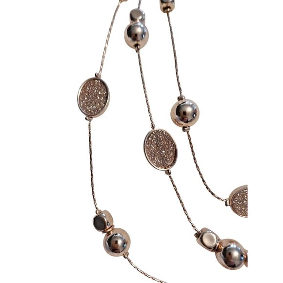 Gold Tone 3 Strand Necklace Stamped NY 16 - 21 Inches Glittery Floating Discs & - Picture 4 of 4